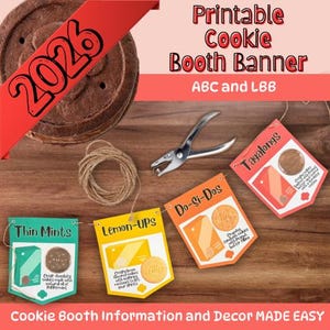Kit de bannière pour kiosque à biscuits | Présentoir imprimable et téléchargeable pour les boulangers Little Brownie et ABC | Décoration de stand de biscuits