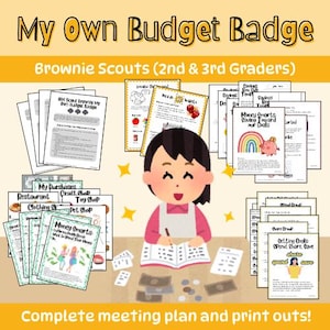 Paquete de actividades de la insignia "Mi propio presupuesto" de Brownie Scout / Establecimiento de objetivos / Gastar, ahorrar, compartir / Necesidades vs. deseos / Planificación del dinero para galletas / Ahorros