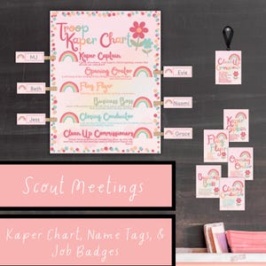 Scout Troop Kaper Chart | Printable Rainbow-Themed Job Chart Set | Troop Leader | Troop Organization | Meeting Planning