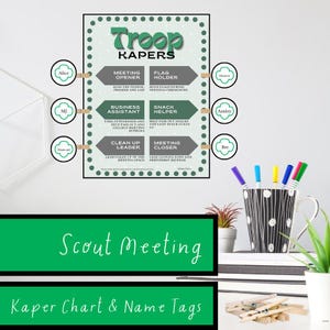 Scout Kaper Chart | BUNDLE with Editable Name Tags | Scout Organization | Troop Leader Planner | Scout Meeting Helpers