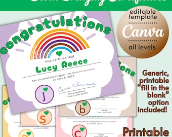 Bridging Certificate Bundle – Pack of 5 | PDF & Editable Canva Templates | Scout Level Colors | Rainbow | Bridging Ceremony