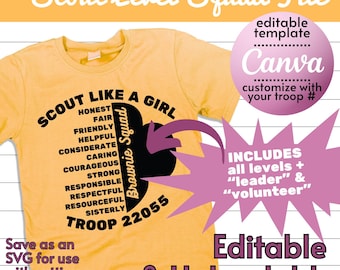 Scout level squad BESTAND | Bewerkbare sjabloon | SVG voor snijmachines | png | pdf | jpg | Scout-bestand | Troepenshirt