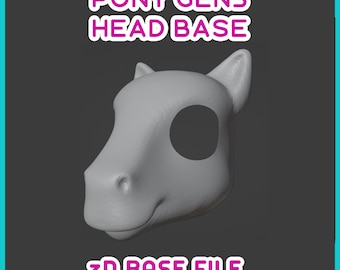 Könnte beinhalten: Ein 3D-Modell einer Ponykopfbasis, geeignet für die Verwendung in digitaler Kunst oder im 3D-Druck. Das Modell ist eine graue, unbemalte Basis mit einem Loch für das Auge.