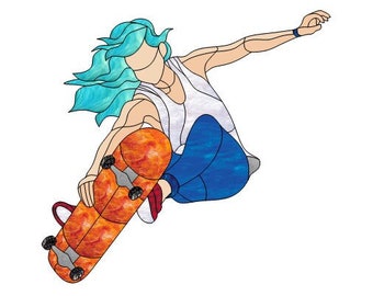 Motif de vitrail de skateur