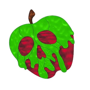 Op de afbeelding: Een groene appel met een rood schedelgezicht, druppend met rode vloeistof. De appel is een Halloween-decoratie.