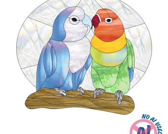 Glas-in-loodpatroon met verliefde vogels