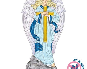 Engel mit großem Kreuz, Buntglasmuster