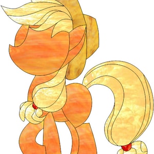 Puede incluir: Una ilustración de vitral de un caballo de dibujos animados con una melena y cola amarilla y naranja, que lleva un sombrero de vaquero marrón. El caballo está de pie sobre sus cuatro patas y tiene una expresión amigable.