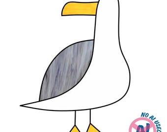 Cartoon Seagull Stained Glass Pattern