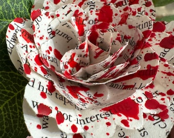 Vampire Paper Book Flowers, Vampire Decor, Dracula Paper roses, Red Paper Flowers, Book Flowers, Blood Flowers