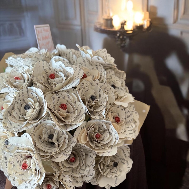 Twilight Book Page Flowers - Book Paper roses -Twilight Gift- Book Page Flowers - Book Page Roses with stems - Twilight Paper flower bouquet image 3