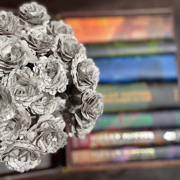 Book Page Flowers - HP Paper roses -Potter Gift- Book Page Flowers - Gift Idea - Book Art- Wizard Paper flower bouquet