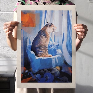 The Blue Room, A3 Screenprint, Tiger Illustration