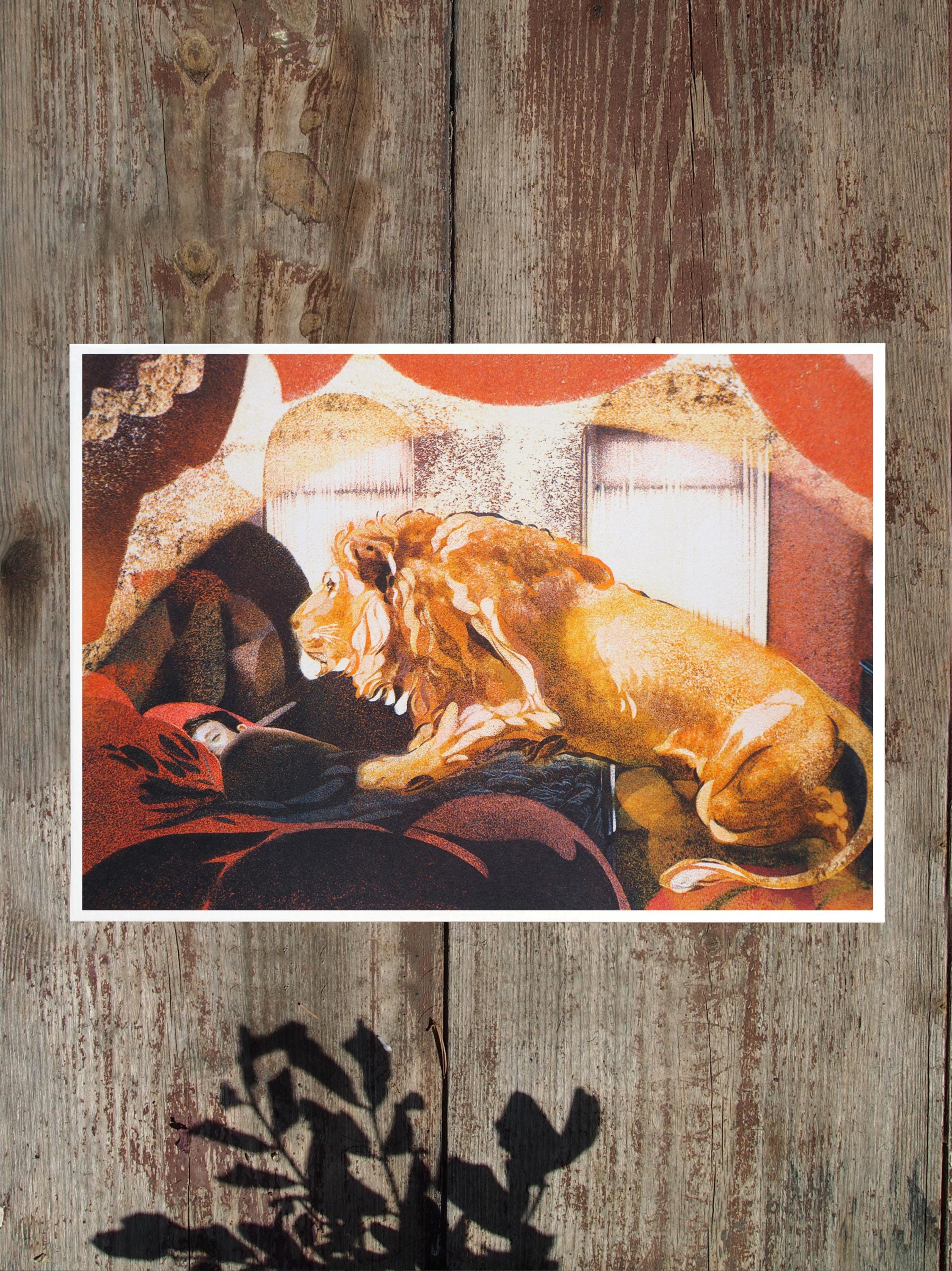 A Visit in Gold, A5 Risograph Print, Lion Illustration