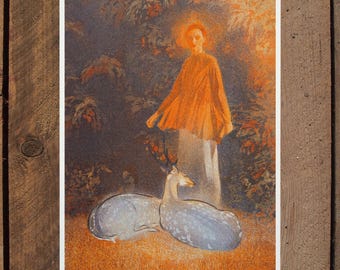 Schlummernde Blau, A4 Risograph Print, Portrait Kunst, Folklore Illustration
