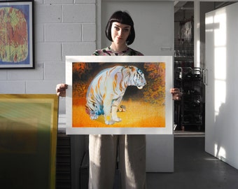 Tiger in The Bear Rainforest, A2 Screenprint, Animal Illustration