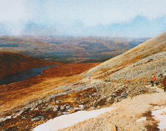 Ben Nevis, A6 Risograph Print, (framed on A4), Mountain Illustration