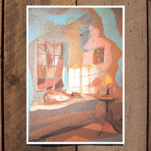 Bedroom Dweller, A5 Risograph Print, Animal Illustration, Dream Art