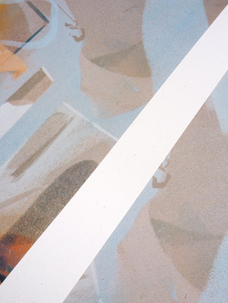 K&ouml;nnte beinhalten: Abstraktes Gem&auml;lde mit einem wei&szlig;en diagonalen Streifen &uuml;ber der Leinwand. Der Hintergrund ist eine Mischung aus hellblau, beige und braunen Farben.