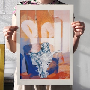 Su silla favorita, serigrafía A3, ilustración de perro
