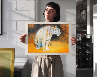 Tiger in The Bear Rainforest, A3 Screenprint, Animal Illustration