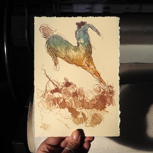 Le centaure bondissant, impression lithographie sur pierre, illustration mythique