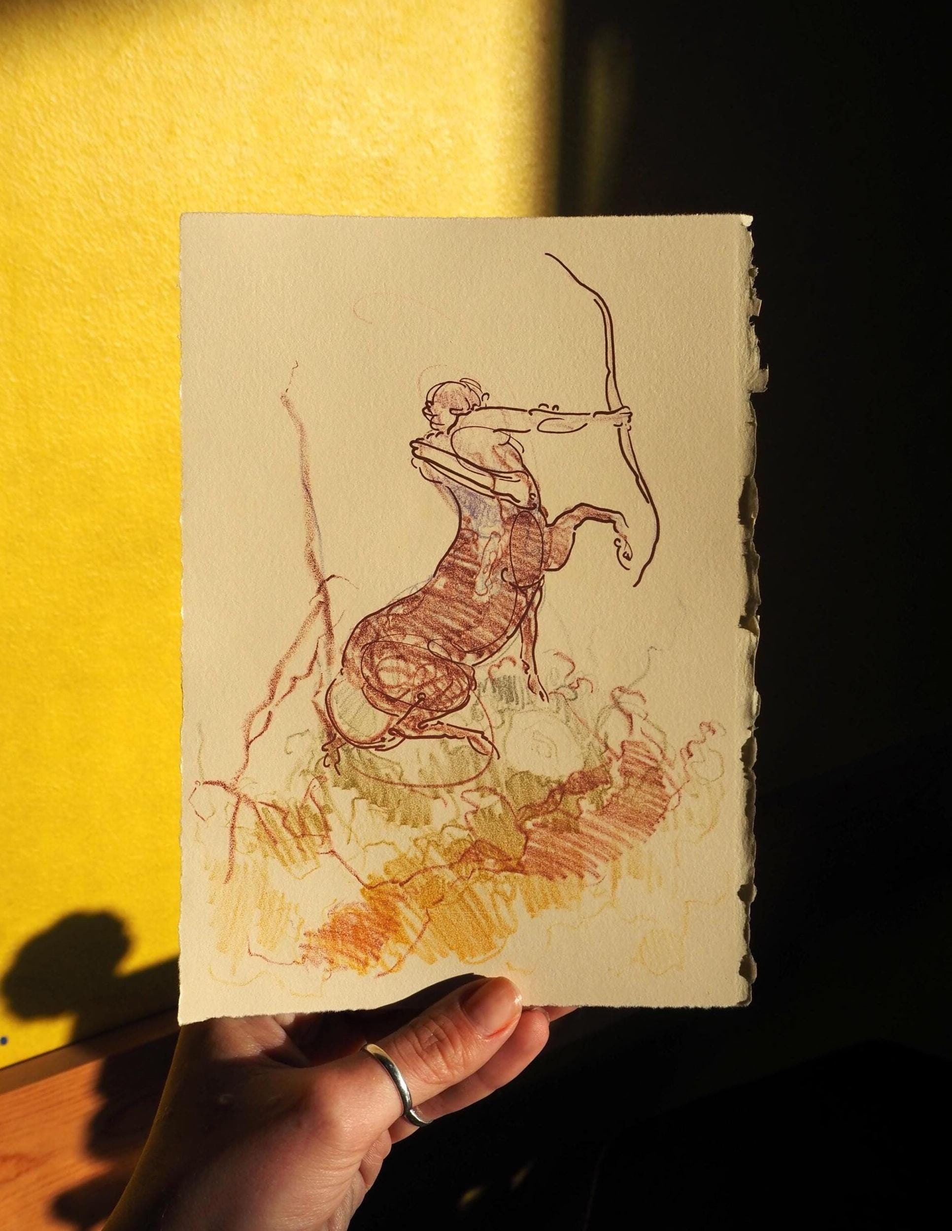 Dessin Original Centaure Signé Seron 1990 - 24x32 Cm, Rare, Très Bon État