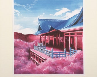 Spring Art Print || "Kyoto Love" || Gouache Painting || Anime Scenery || Architecture