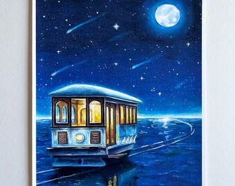 Stampa artistica // "Serene Blue" // Illustrazione a guazzo // Paesaggio marino // Fantasy