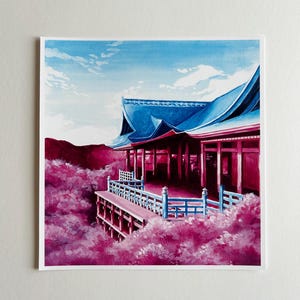 Spring Art Print || &quot;Kyoto Love&quot; || Gouache Painting || Anime Scenery || Architecture