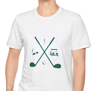 ゴルフTシャツ ミニマリストゴルフデザイン ゴルフ愛好家へのギフト ゴルフクラブ ボール ティーカート 葉巻 父の日 誕生日 退職祝い ゴルファーへのプレゼント