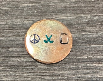 Peace, Golf, Whiskey 1" Round Custom Hand-Stamped Golf Ball Marker