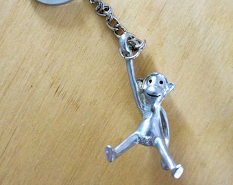 Handcrafted, Monkey, Pewter Keyring, Solid Pewter, Keychain. Pewter Gifts, Monkey Charm