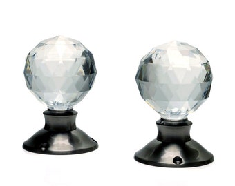 Klamki do drzwi z akrylu, przezroczyste, fasetowane, para gałek do drzwi z kryształowym szlifem i szczotkowaną chromowaną podstawą