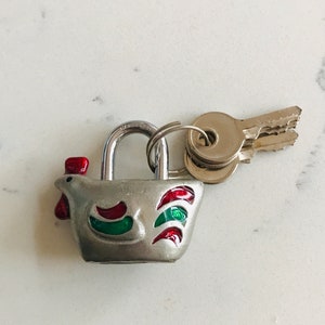 Handmade, Pewter, Chicken, Padlock, Charm, Luggage Lock, School Locker Lock, Gym Locker Lock, Lock with Keys, Novelty, Unique, Pewter Gift