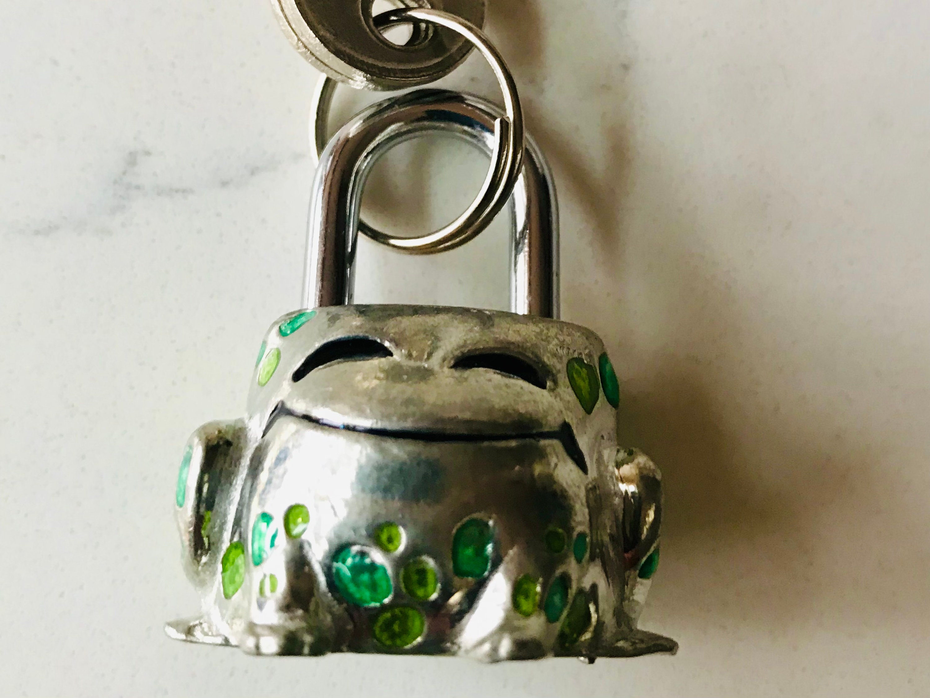 Handmade, Pewter, Frog, Padlock With 3 Keys, Handbag Charm