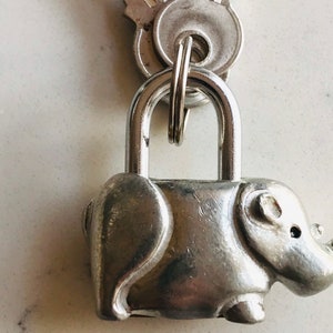 Handmade, Pewter, Rhino, Padlock with 3 keys, Handbag Charm, Luggage Lock, School locker, Gym Locker, Rhino gift, Unique Pewter Gift