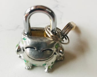 Handmade, Pewter, Frog, Padlock with 3 keys, Handbag Charm, Luggage Lock, School locker, Gym Locker, Frog gift, Unique Pewter Gift