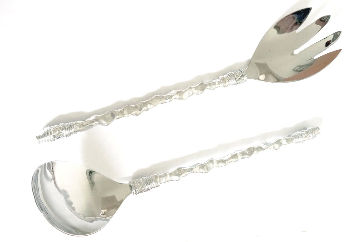 Handmade Pewter Salad Servers Unique Twist Sangoma Etsy