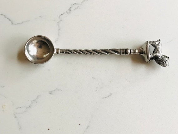 Handmade Pewter Sugar Spoon: Lion Design Stainless Steel Tea Spoon