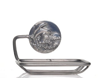 Handmade Pewter Dolphin Soap Dish,Soap Holder, Soap Tray: Stainless Steel Bathroom Decor