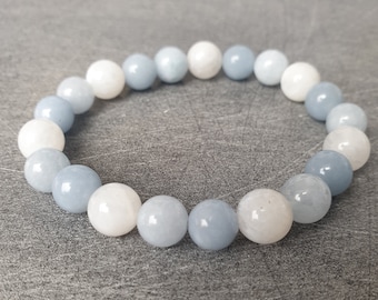 Aquamarine, Angelite & Moonstone Bracelet - Natural stones - 8 mm