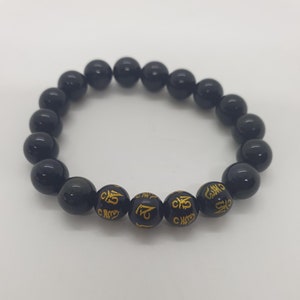 黒曜石 & 塗装黒曜石ブレスレット - ユニークな作品 - 天然石 - 8 mm - サイズ 13