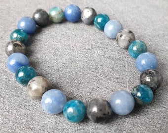 Bracelet Labradorite, Apatite & Aventurine bleue - Pierres naturelles - 8mm