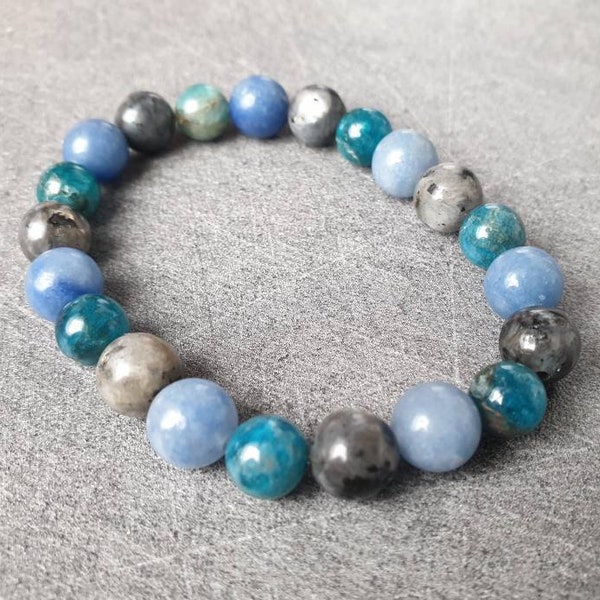 Bracelet Labradorite, Apatite & Aventurine bleue - Pierres naturelles - 8mm