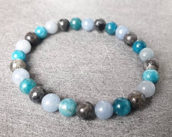 Bracelet Labradorite, Apatite & Aventurine bleue - Pierres naturelles - 6mm