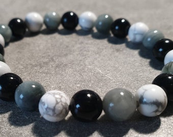 Eagle's Eye Bracelet, Howlite & Black Agate - Natural stones - 8 mm