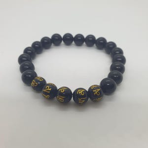 黒曜石 & 塗装黒曜石ブレスレット - ユニークな作品 - 天然石 - 8 mm - サイズ 16