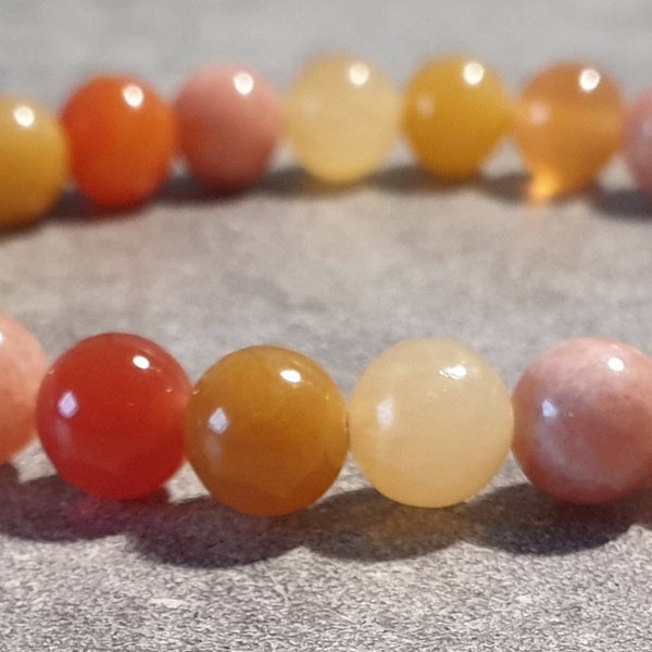 Bracelet Jade jaune, Cornaline, Aventurine jaune & Calcite orange - Pierres naturelles - 8mm