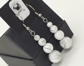 Set Bijoux Boucles D'oreilles à Levier Et Collier - Cristal Howlite & Strass Autrichien - Acier Inoxydable